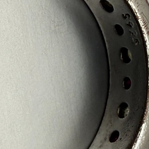 VTG 925 Sterling Silver Dainty Band Red & Clear CZ Circle Pattern Women’s Ring - Picture 3 of 7